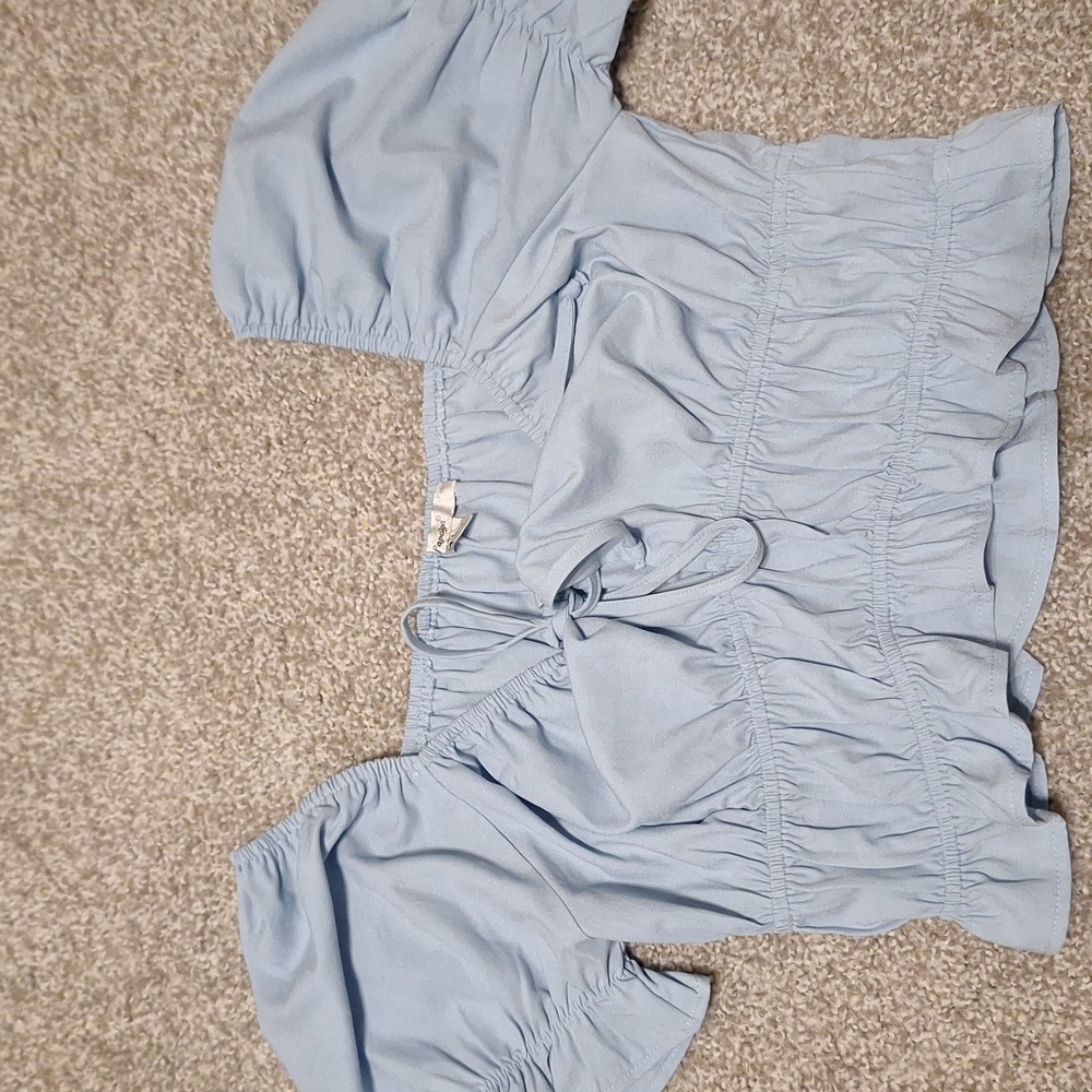 Papaya Ruffled Pastel Blue Crop Top Size L Coquette